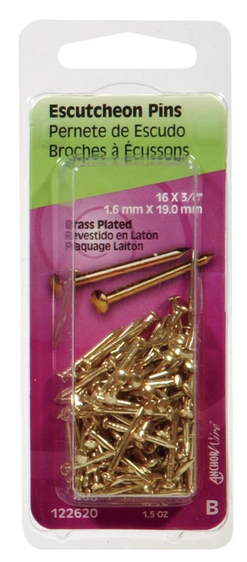 3/4-In. x 16 Brass-Plated Escutcheon Pins, 1-1/2 oz.