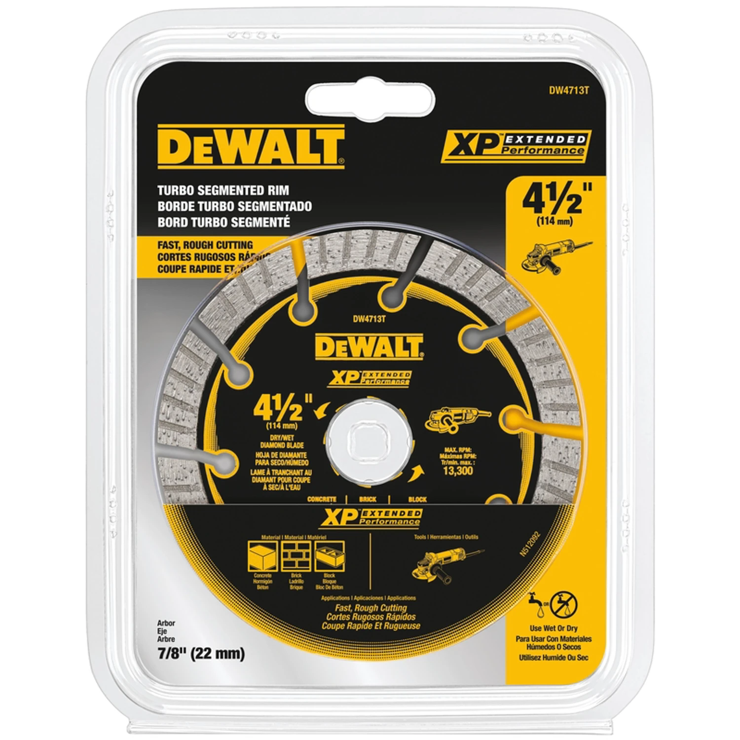 Diamond Saw Blade, Dry Cutting, Segmented, 4-1/2 In.