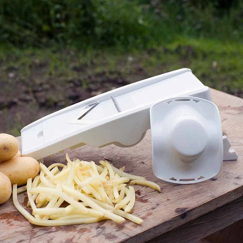 V-slice Mandoline Vegetable Slicer With Foldable Base And Multiple Blade Attachments