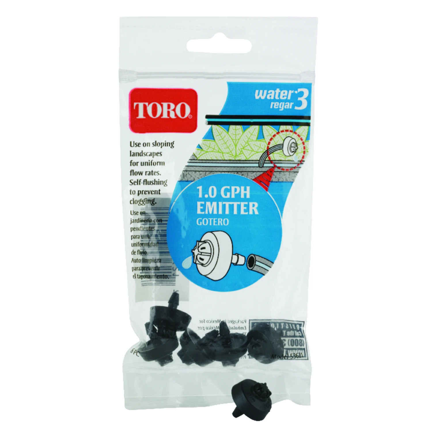 53621 Blue Stripe Drip Irrigation Emitters, 1.0 Gph, 6 Count, Pressure Compensating