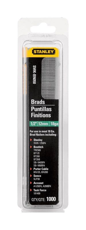 18 Ga. X 1/2 In. L Steel Brad Nails 1000 Pk, Model Swkbn050s