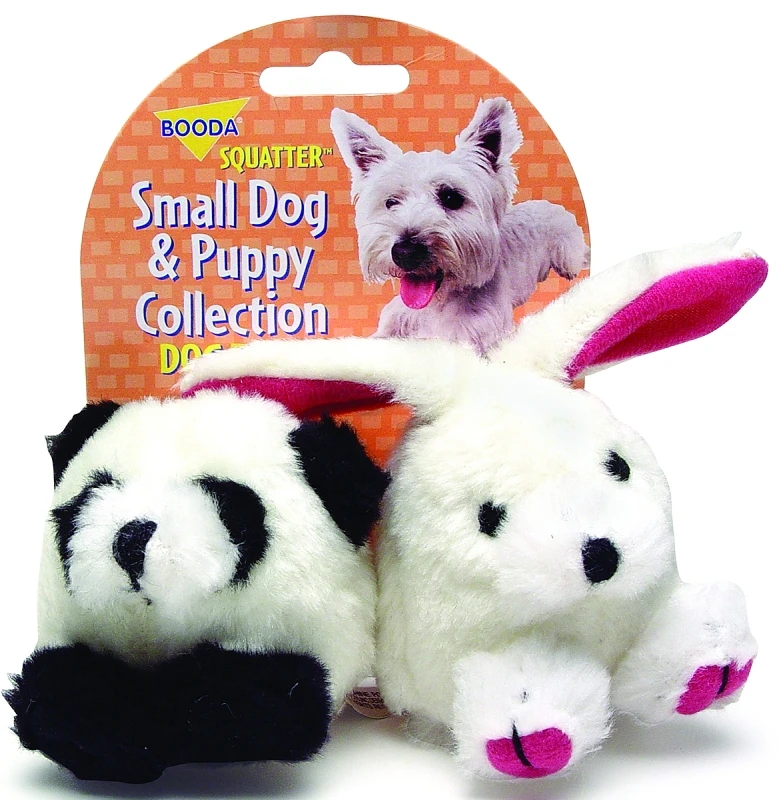 Booda 0353596 Small Dog Toy 2-pack, Panda & Rabbit, Plush With Squeaker