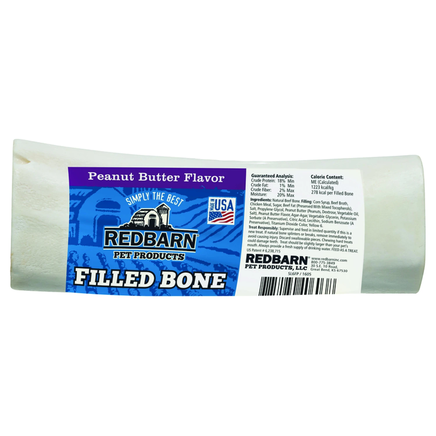 Redbarn Large Peanut Butter Filled Bone Dog Chew, 6-inch