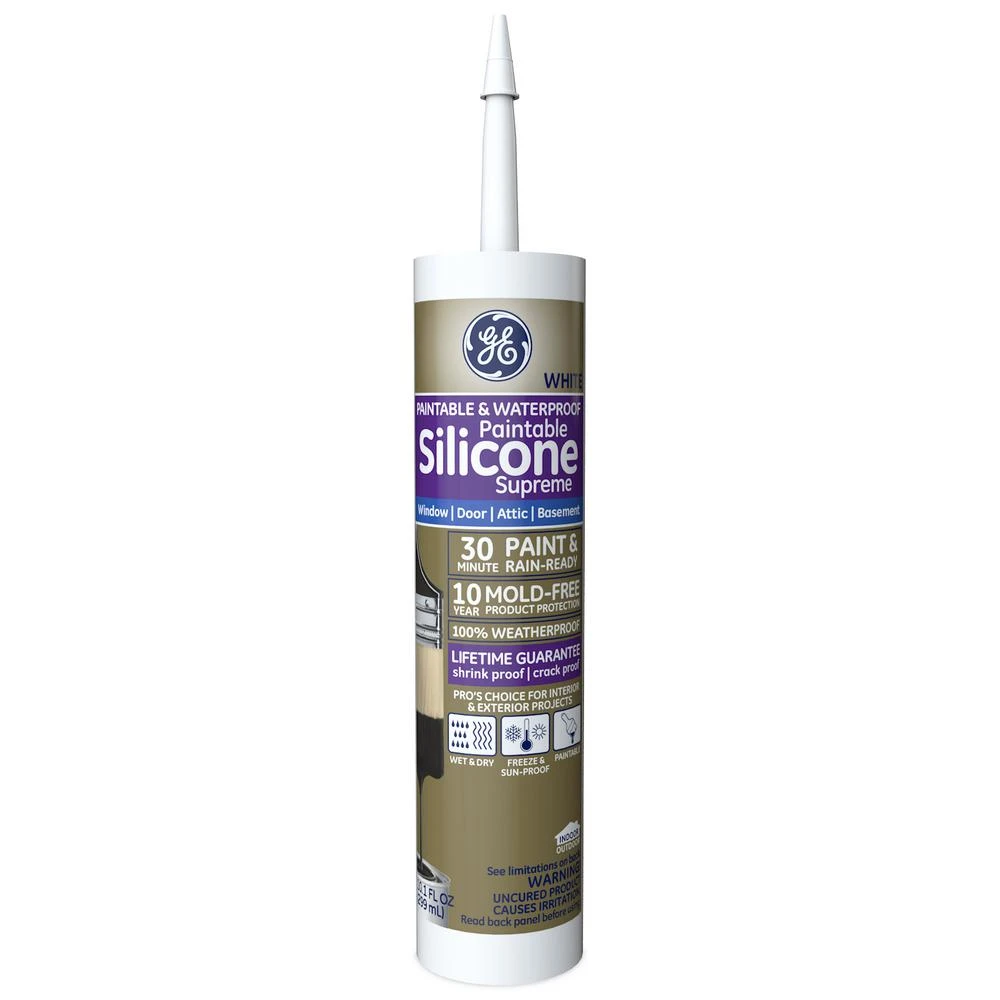 GE Supreme Paintable Silicone Window & Door Sealant, White, 9.5 Oz. Cartridge