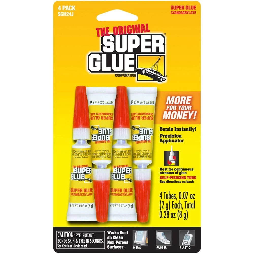 Super Glue Original Formula, Clear, 2 Gram Tubes, 4-Pk.