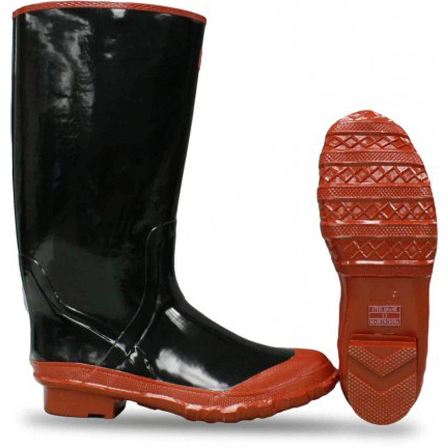 Men's Knee Boots 15" Black/red Size 9 Rubber Waterproof