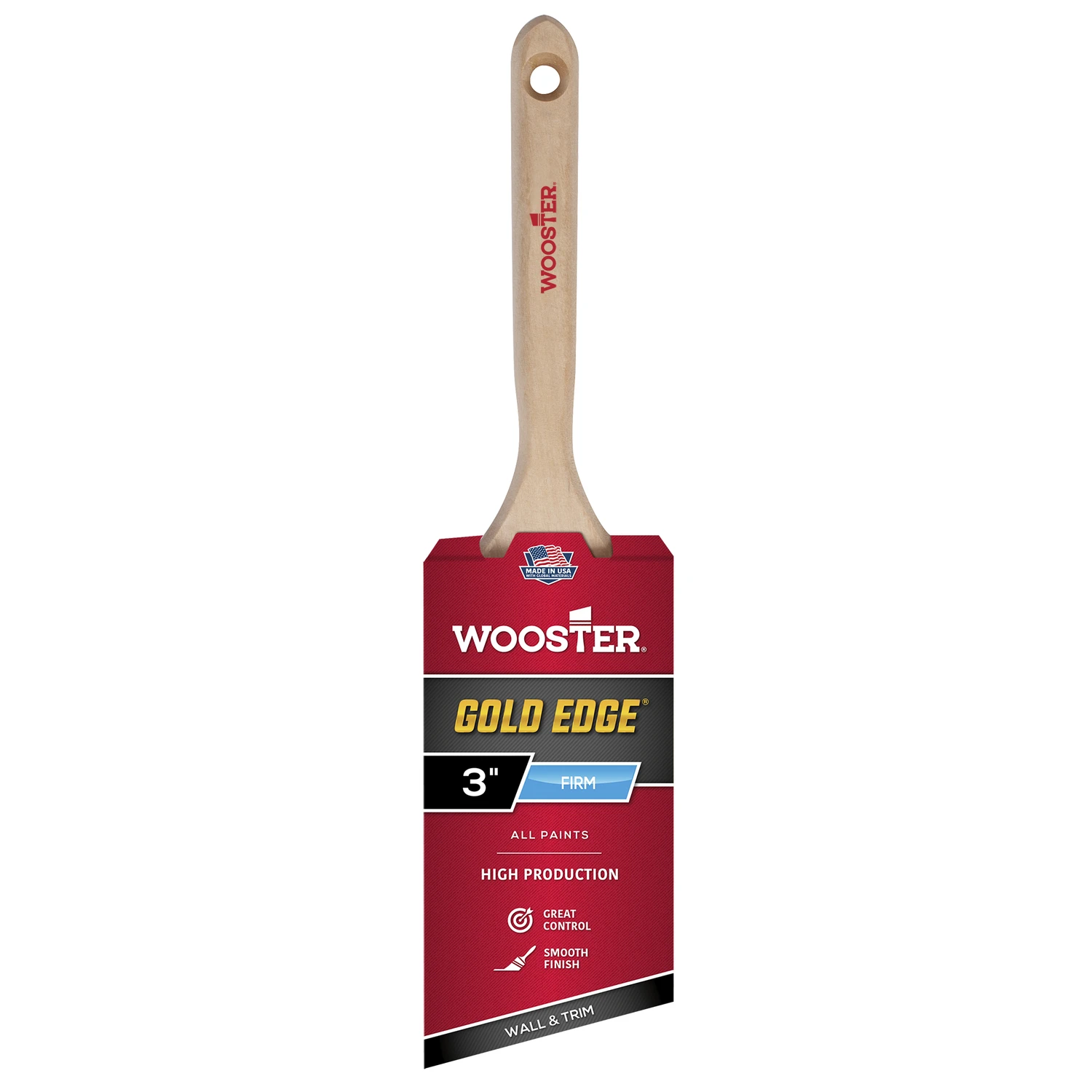 Gold Edge Angle Sash Paint Brush, White and Gold Bristles, 3 Inch