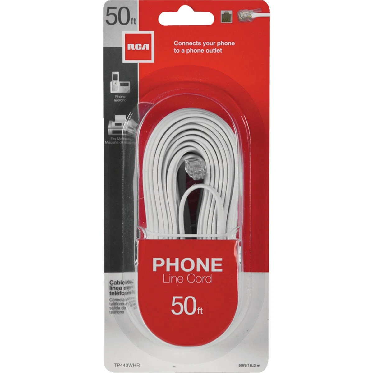 50 Ft. White Phone Line Cord Tp443whr For 2 Or 4 Wire Systems