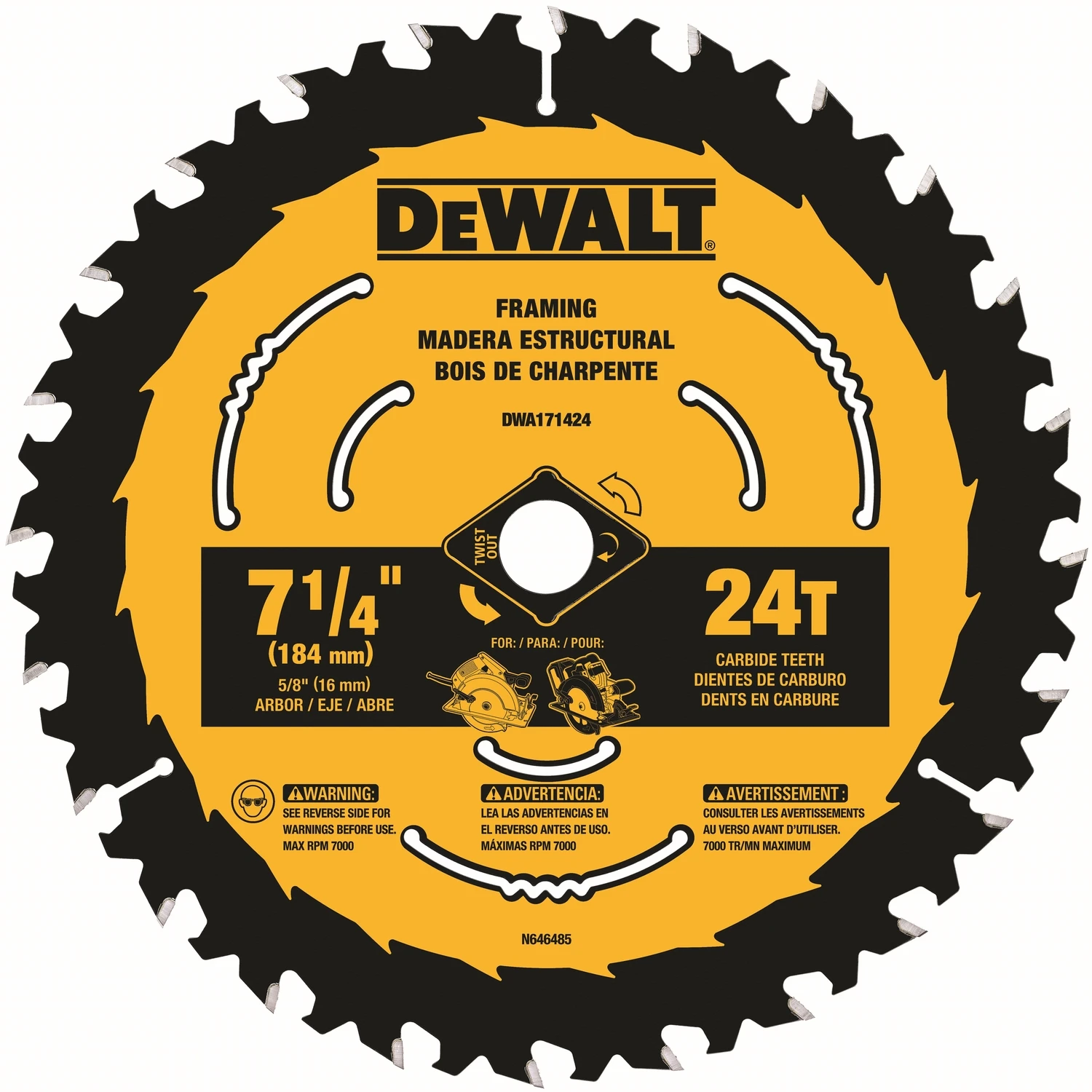 Circular Saw Blade, Framing, 24-Tooth x 7-1/4 In.