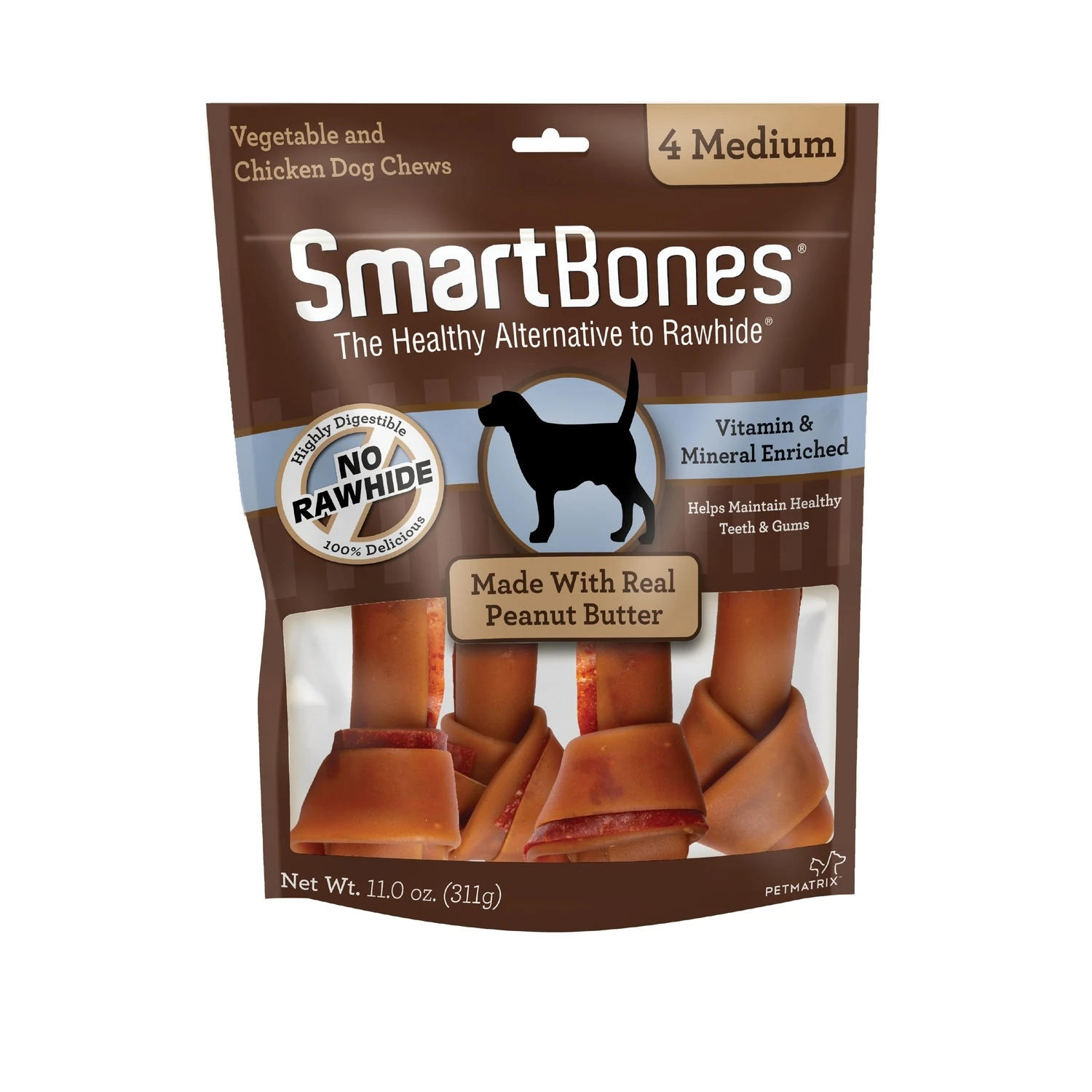 SmartBones NO-RAWHIDE Peanut Butter Medium Dog Chews, 4 Pk