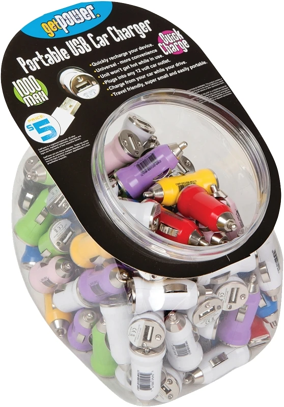 USB Adapter for Automotive Use, Single Piece, Various Colors, 1000 Milliamp Hour Capacity