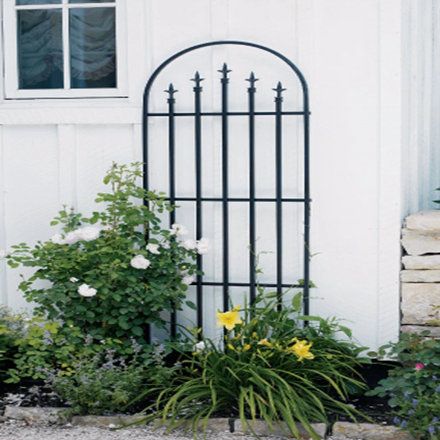 Black Steel Garden Arch Trellis, 80 Inches Tall, Durable Outdoor Support Structure