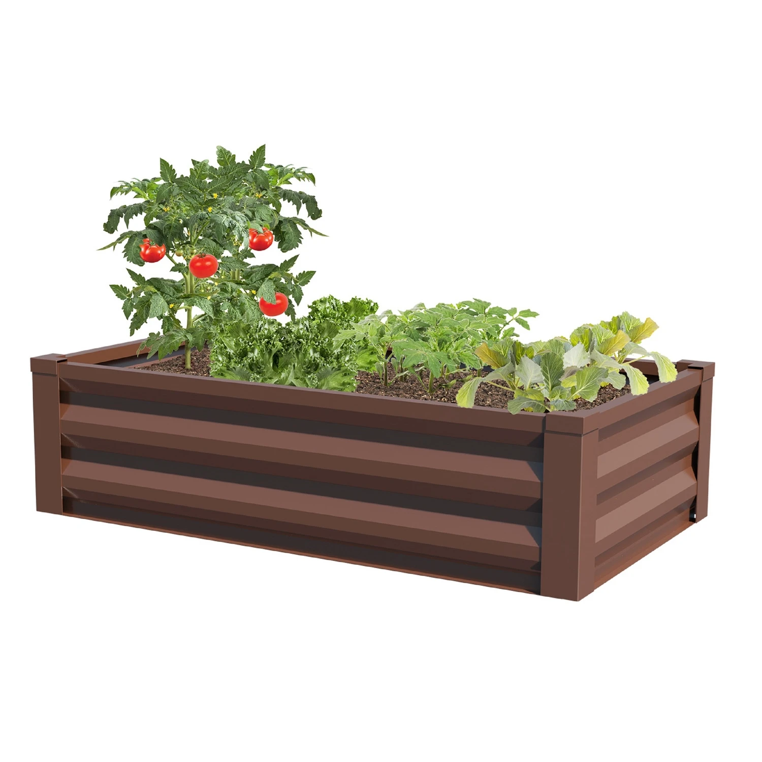 24 In. W X 12 In. H X 48 In. L Timber Brown Metal Raised Garden System