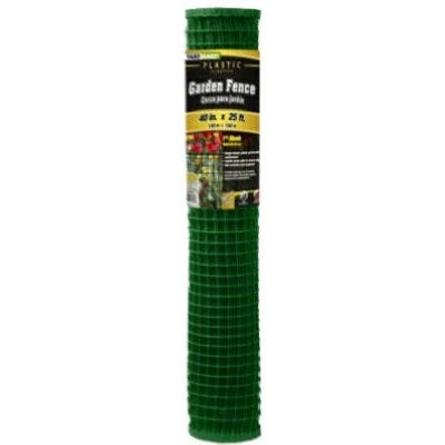 Garden Fence, Green PVC, 1-In. Mesh, 40-In. x 25-Ft.