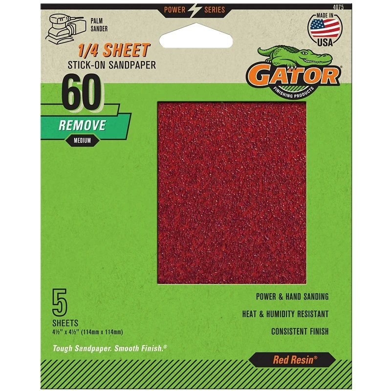 Sanding Sheets, Aluminum Oxide, 60-Grit, 4.5 x 4.5 In., 5-Pk.