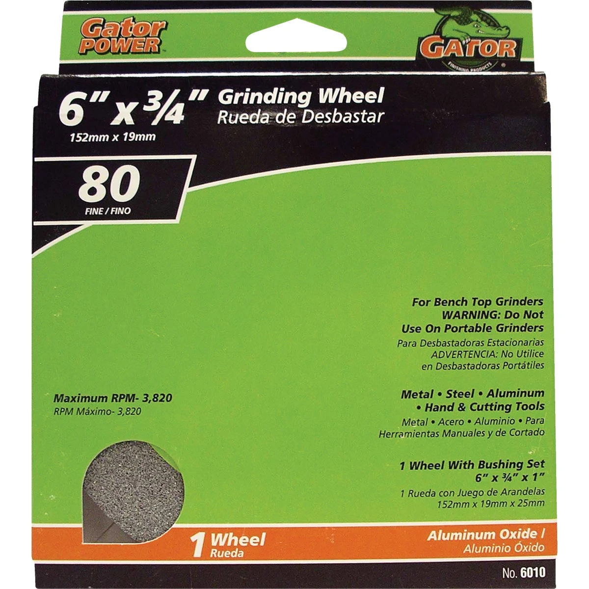 6 In. Adjustable Bench Grinding Wheel - 1 In., 3/4 In., 5/8 In., 1/2 In.