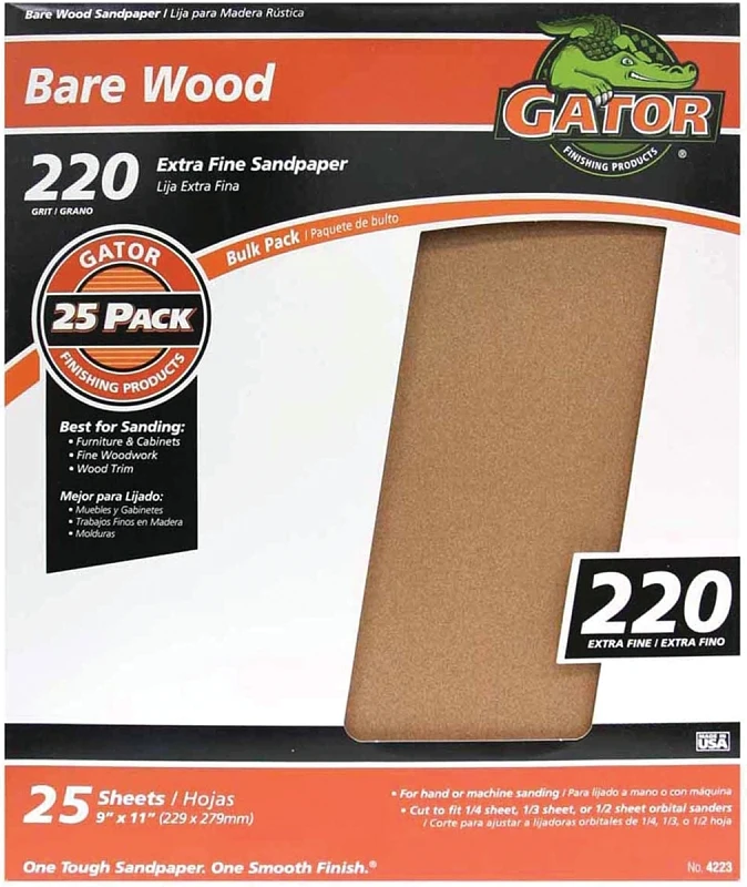 Garnet Sandpaper, Very Fine 220-Grit, 9 x 11 In., 25-Ct.
