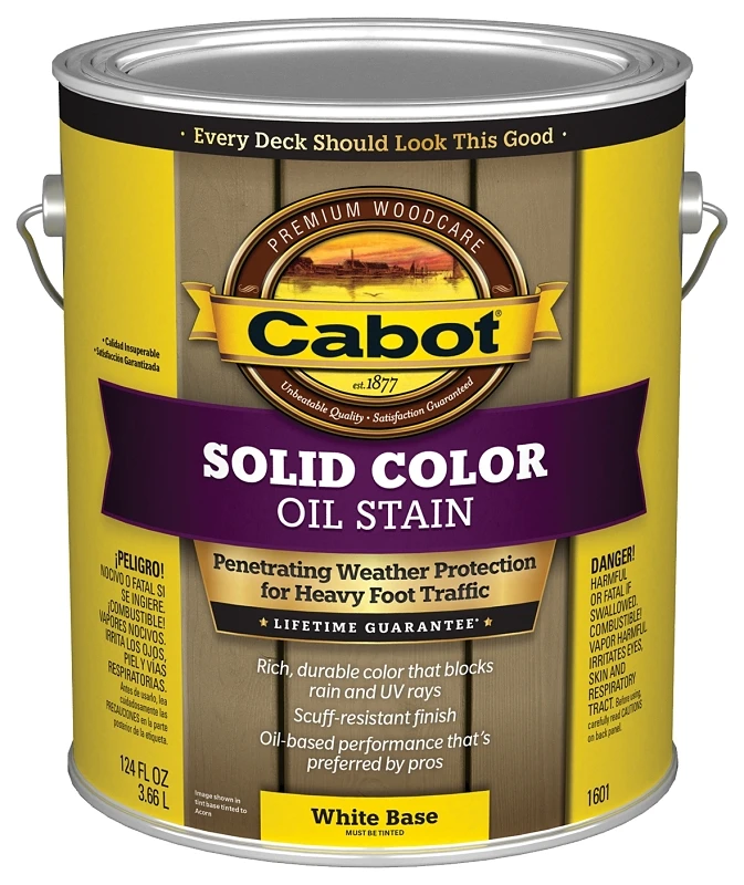 Solid Color Oil Deck Stain, 1601 White Base, 1 Gallon - Durable Finish