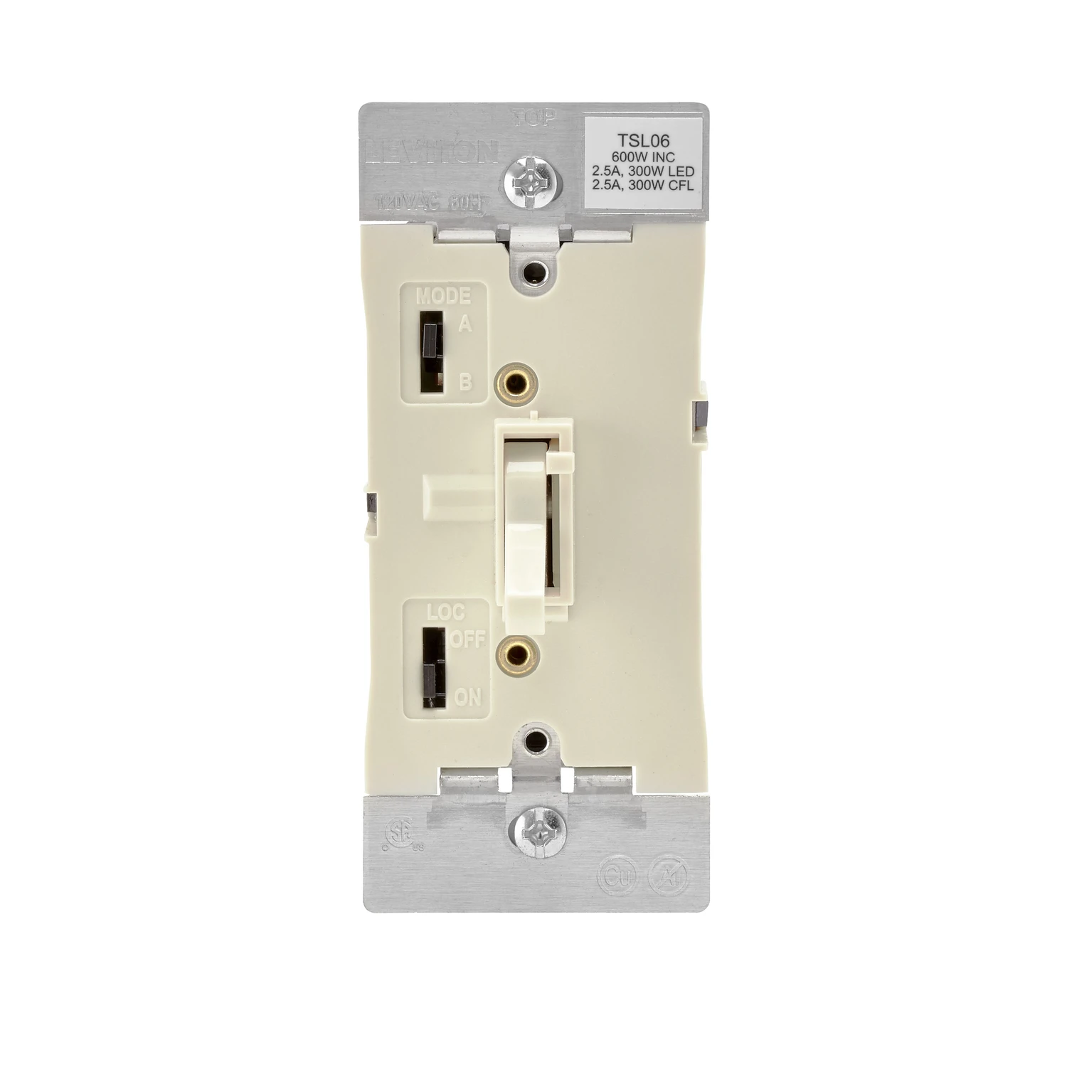 Leviton Light Almond 600W-120VAC incandescent Toggle Dimmer Switch 1 pk