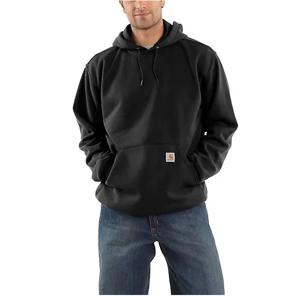 Midweight Black Hooded Pullover Sweatshirt Large Size
