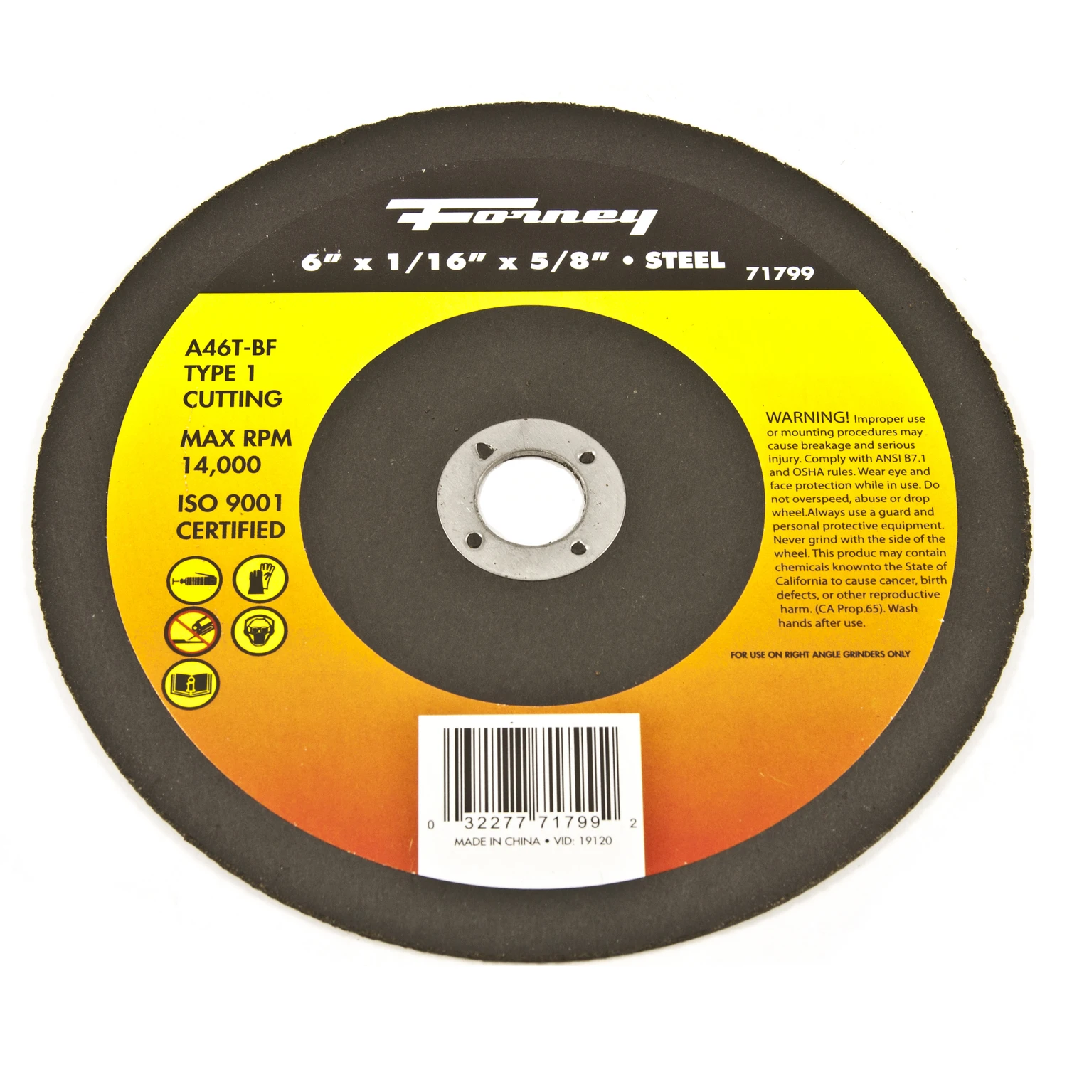 Type 1 6 In. X 1/16 In. X 5/8 In. Aluminum Oxide Metal Cut-off Wheel