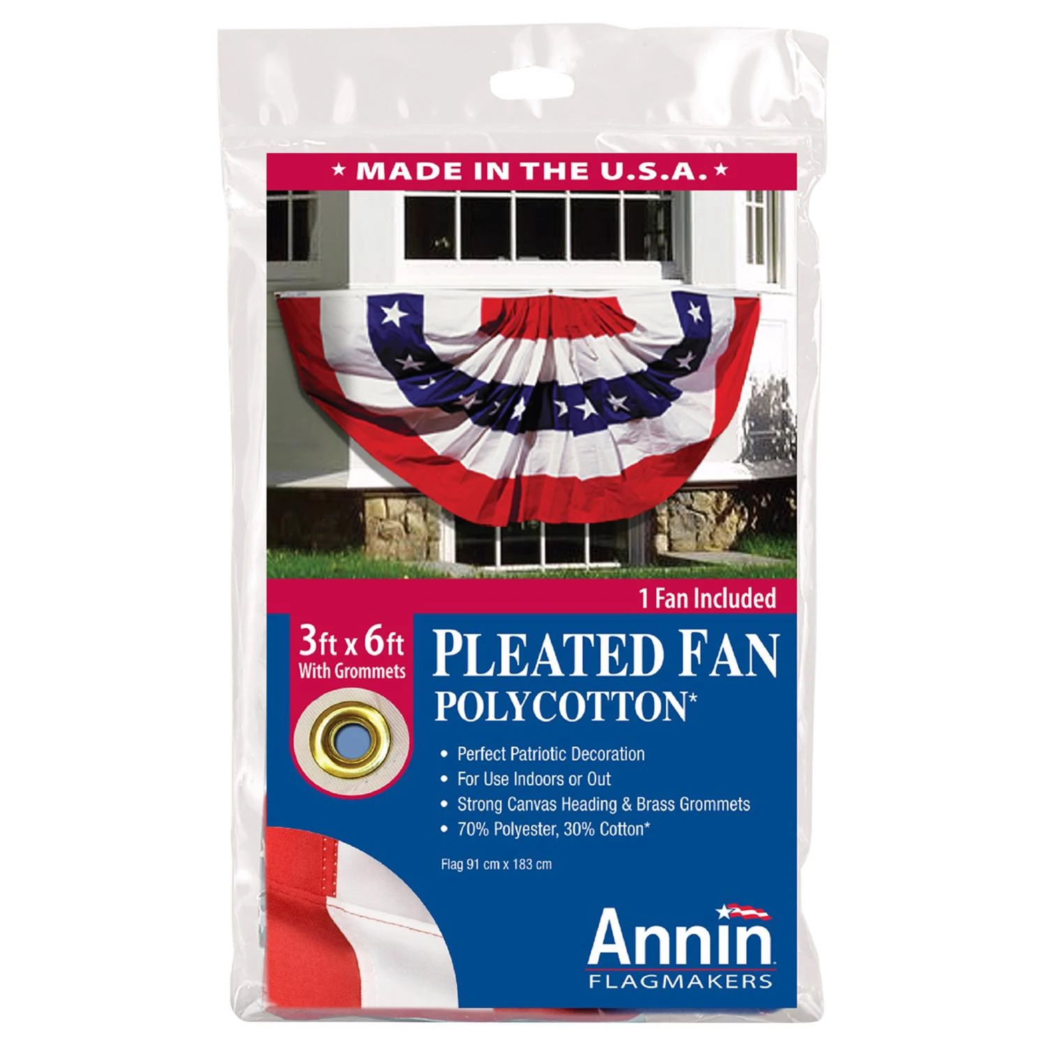 3 Ft. W X 6 Ft. L Pleated Polycotton U.s. Fan Flag Bunting Decoration