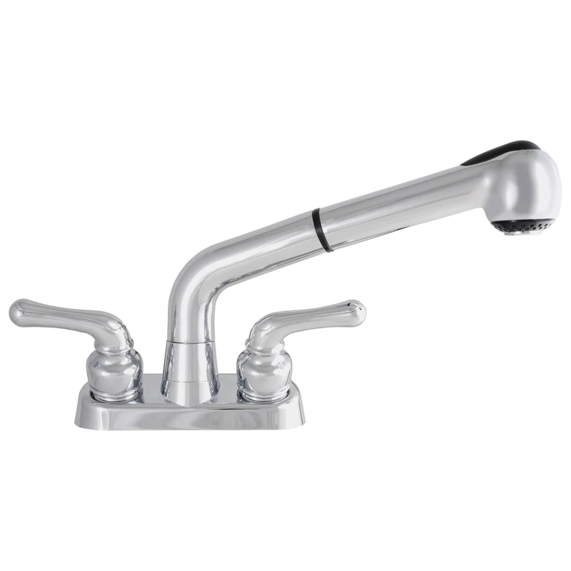 Laundry Faucet with Pullout Spout and Two Handles, Chrome Finish, 4 Inch Centerset