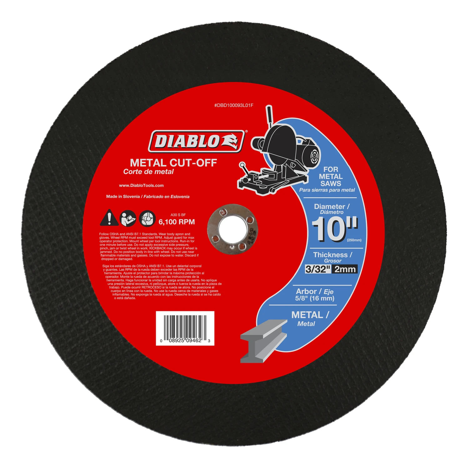 Metal Cut-Off Disc, 10 x 3/32 x 5/8-In.
