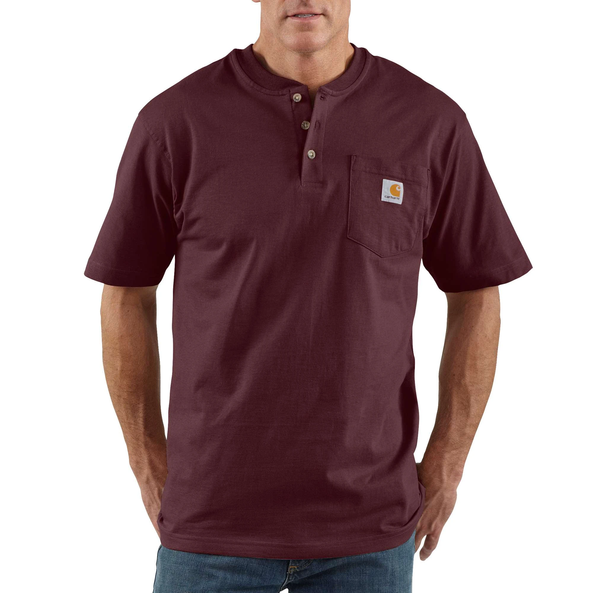 Men's Loose Fit Heavyweight Short-sleeve Pocket Henley T-shirt, Xl, Port