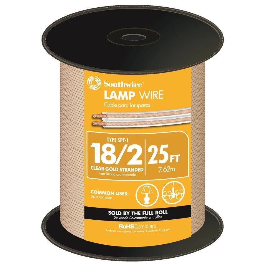 18/2 300 Volt 25 Ft. Lamp Cord - Gold Stranded Spt-1
