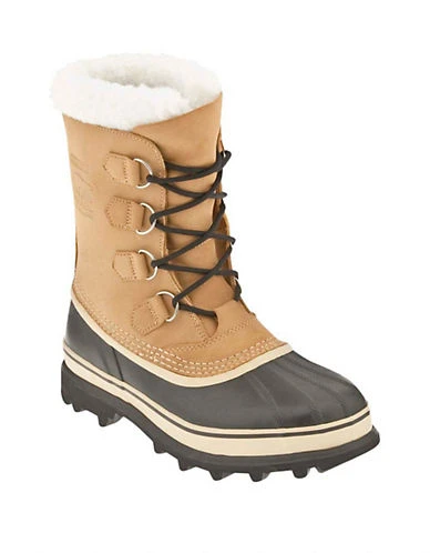 Men's Caribou Waterproof Leather Cold-weather Boots - Size 9 - Buff Brown