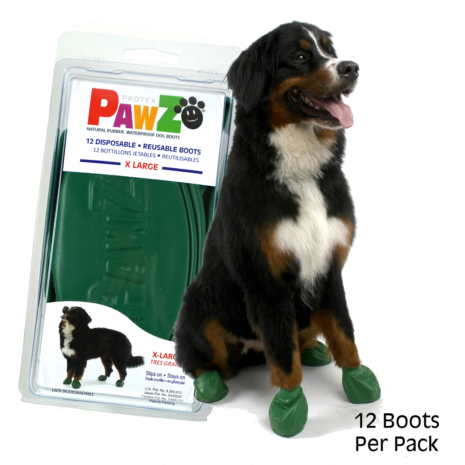 PAWZ Rubber Dog Boots, X-Large, Green