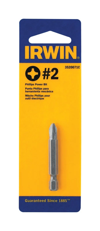 Irwin 3520071c #2 Phillips Power Bit, 1/4 In Shank, S2 Steel, 1 Pc.