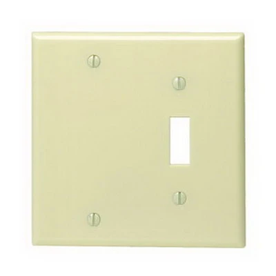 2-Gang 1-Toggle 1 No Device Blank Standard Size Plastic Combination Wall Plate, Ivory