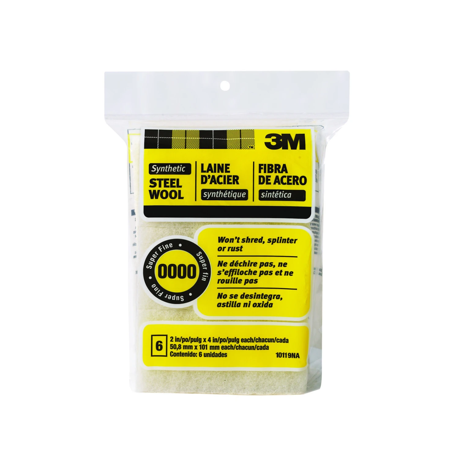 10119na Super Fine Synthetic Steel Wool Pads, 0000 Grit, 6 Pk, 2 In X 4 In