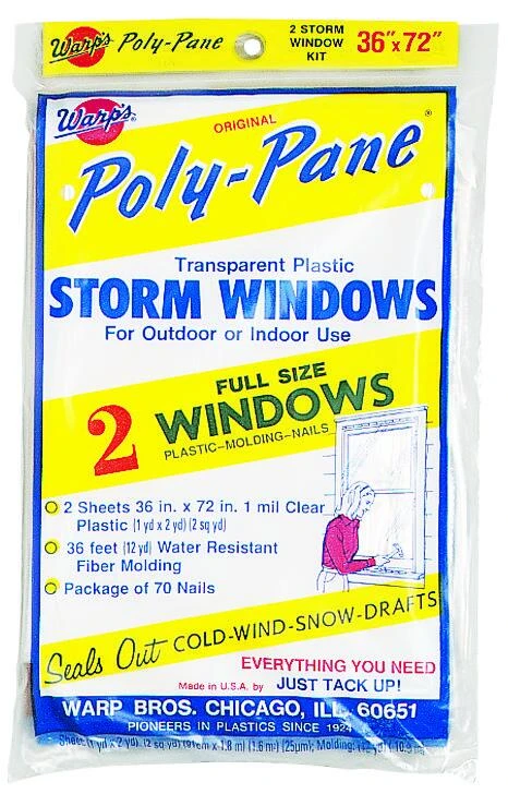 Warp's Poly-Pane Series 2P-24 Storm Window Kit, 36 in W, 1 mil Thick, 72 in L, Clear