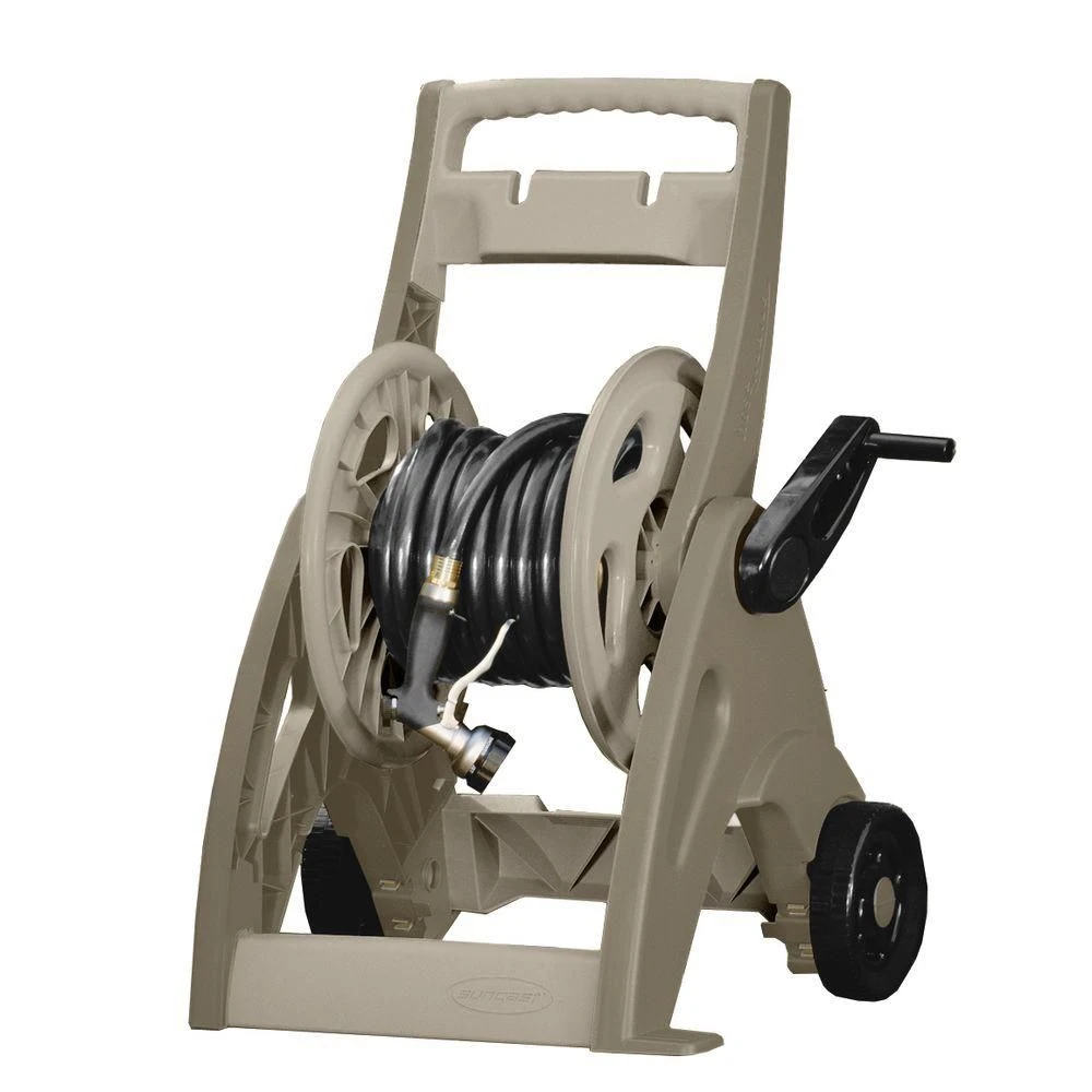 175 Ft. Hose Reel Mobile Cart - Durable, Beige And Green Design