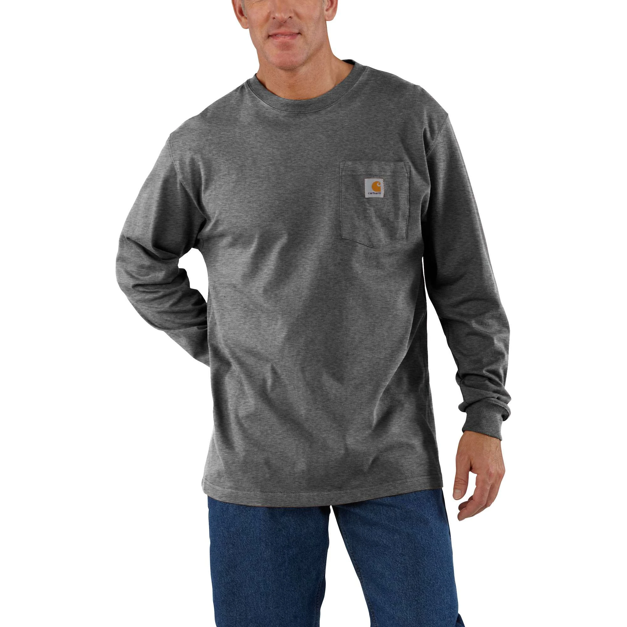 Men's Loose Fit Heavyweight Long-sleeve Pocket T-shirt - Xl - Carbon Heather