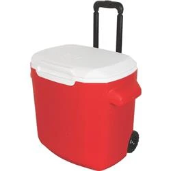 28 Quart Performance Wheeled Cooler With Telescoping Handle - Red & White