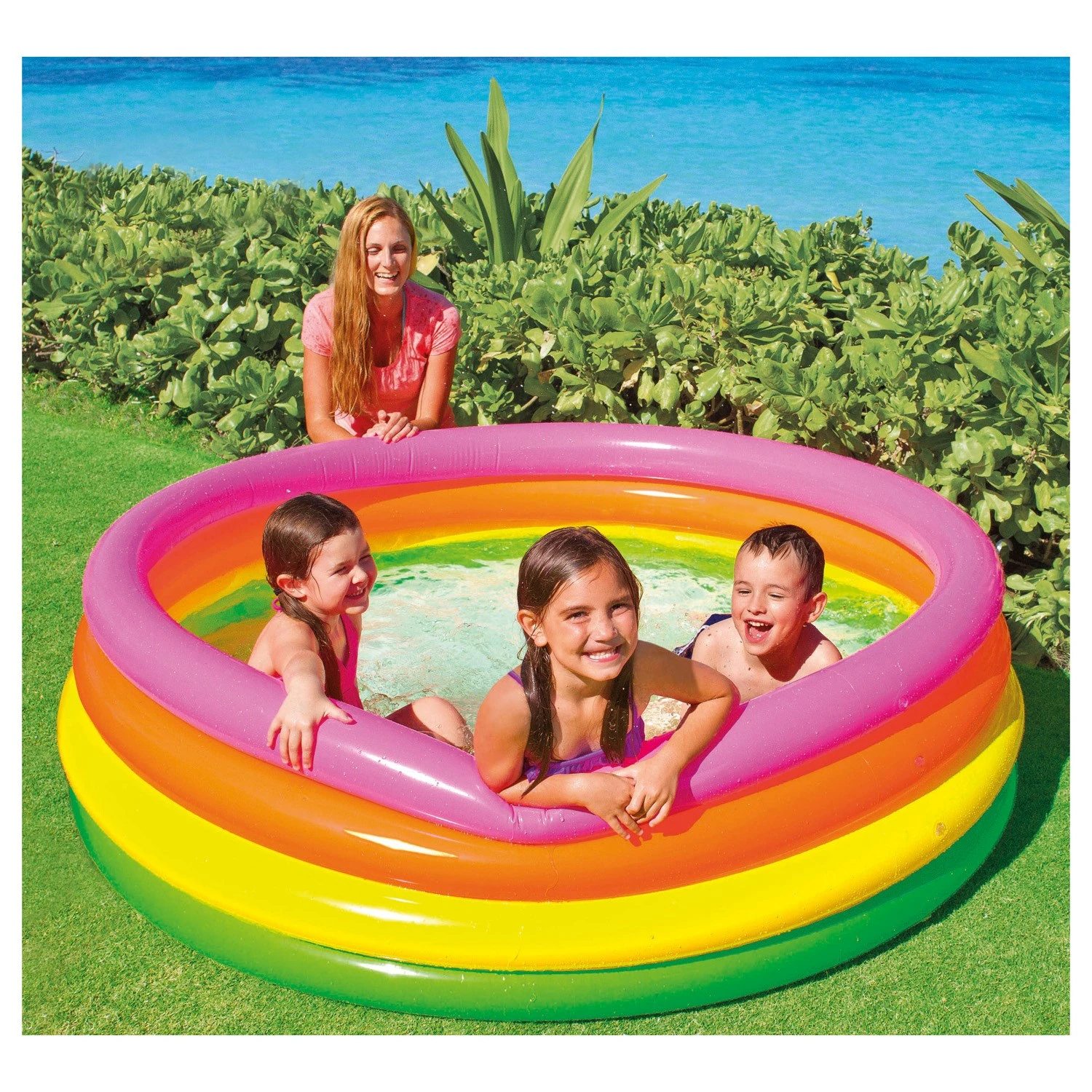 Sunset Glow Inflatable Pool For Children - Model 56441ep - Colorful 4-ring Design