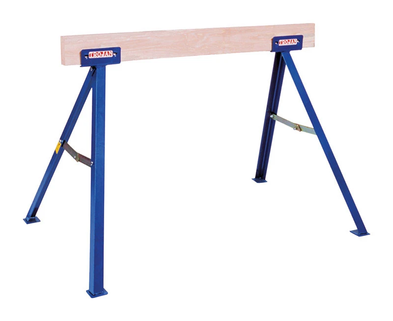 Adjustable Folding Sawhorse, 27 In H, Steel, 1000 Lb Capacity, Blue