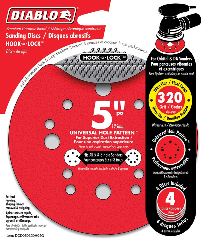 Diablo 5 in. Ceramic Blend Hook and Lock Sanding Disc 320 Grit Super Fine 4 pk
