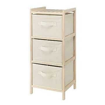 3-drawer Wood Chest With Fabric Bins, 11 X 10 X 25.5 Inches