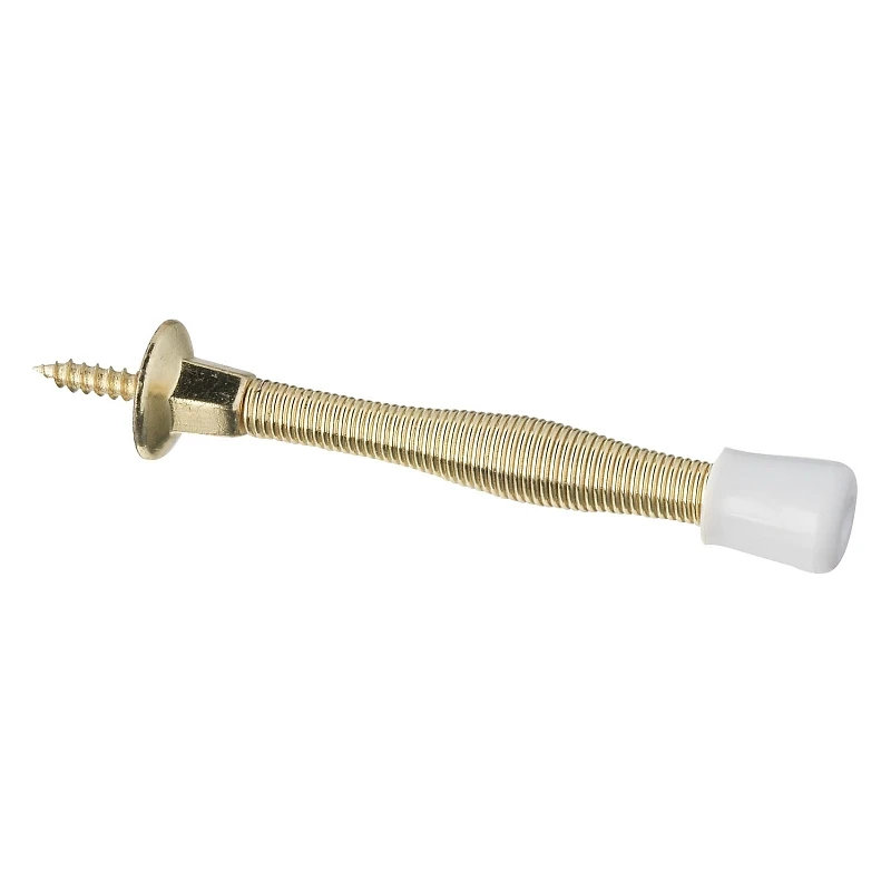 Doorstop, Wall-Mount, Spring, Bright Brass, 3-In., 2-Pk.