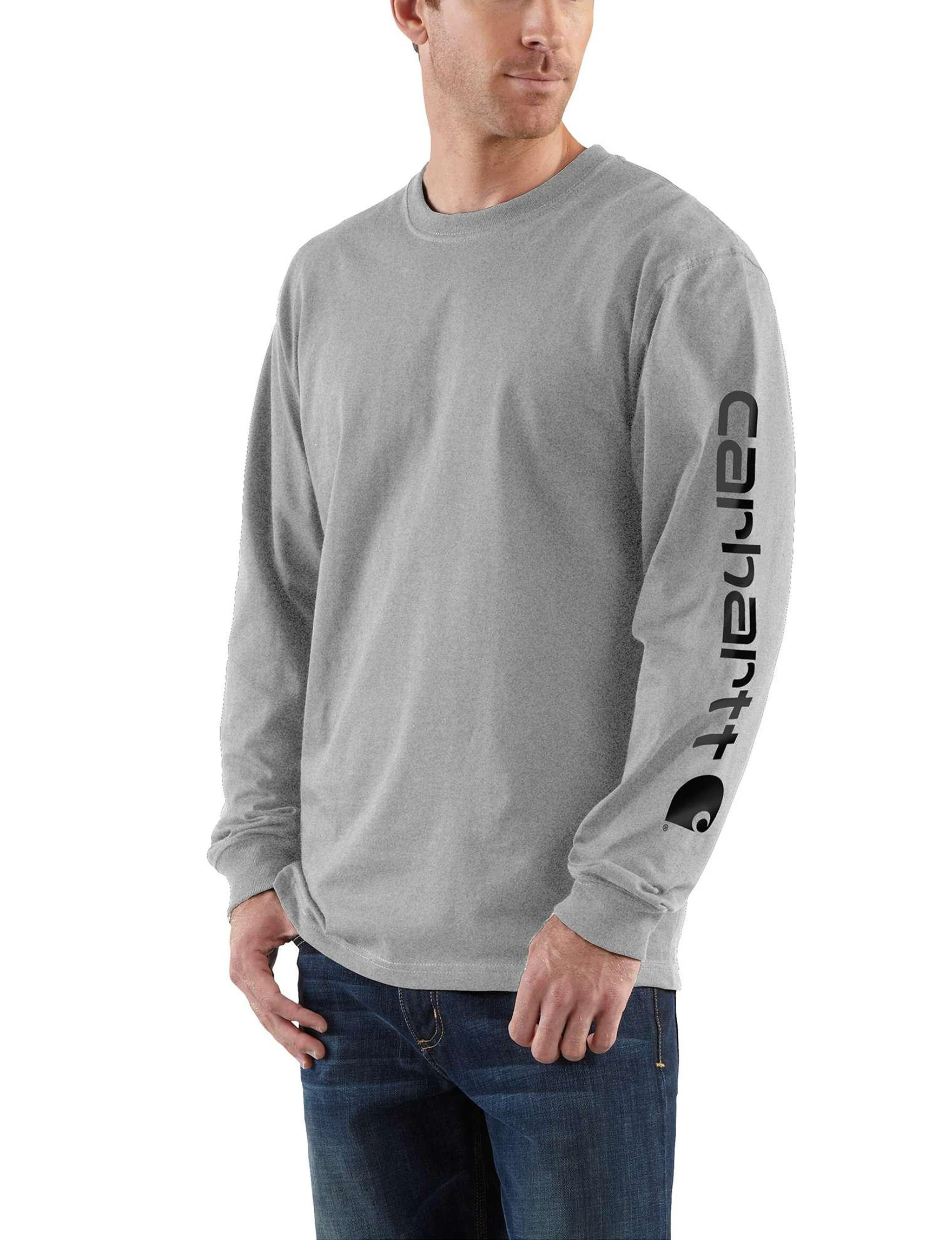 Heather Gray Long-Sleeve Graphic Logo T-Shirt, Small Size