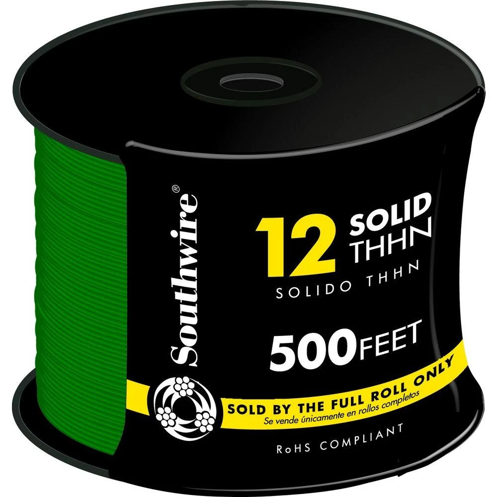 500 Foot 12 Gauge Solid Copper Building Wire Green Insulation