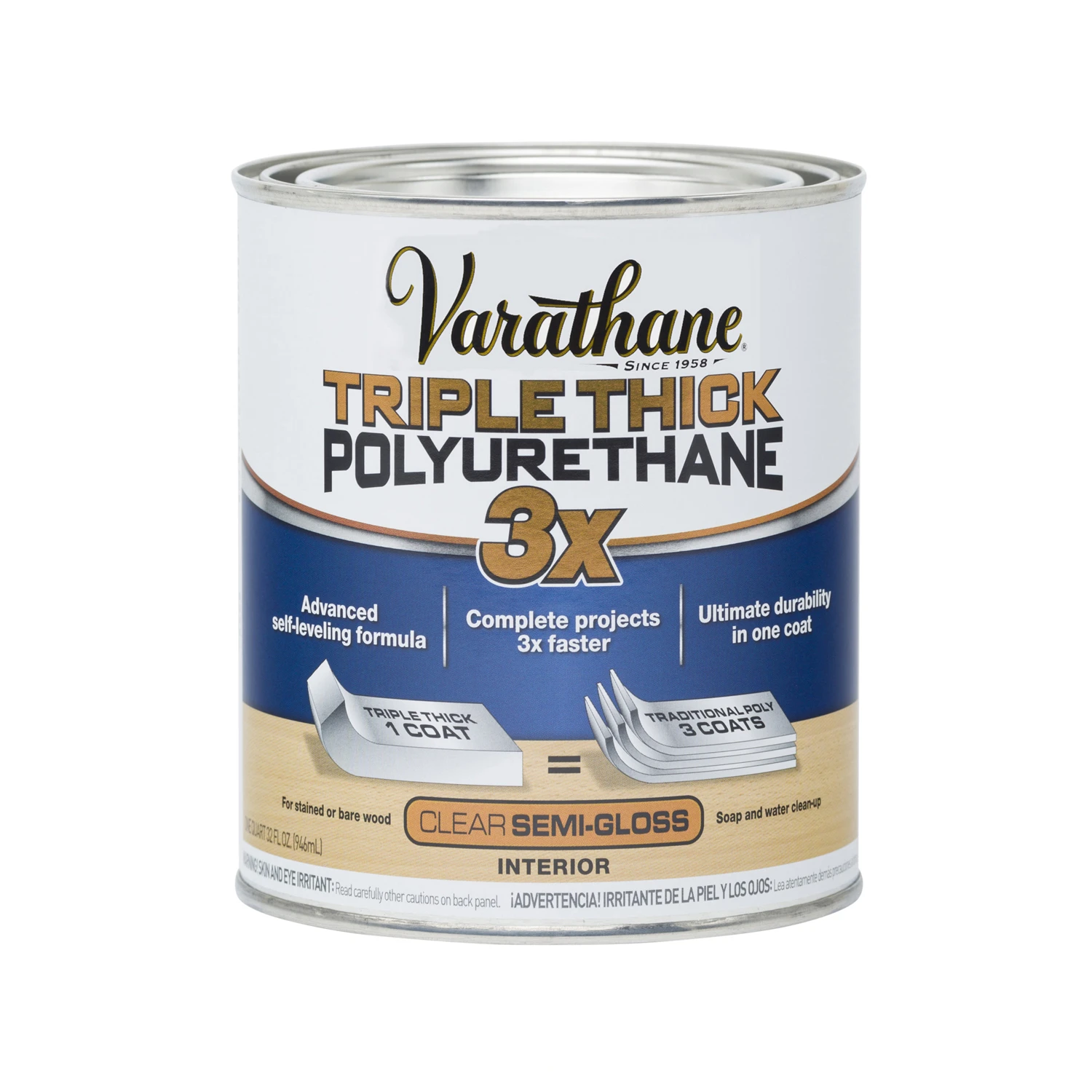 Triple Thick Semi-gloss Interior Polyurethane, 1 Quart - Water-based Finish