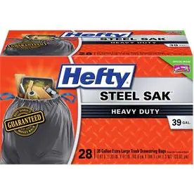 Steel Sak Heavy-Duty Drawstring Contractor CleanUp Trash Bags, Gray, 39 Gallons, 30-Ct.