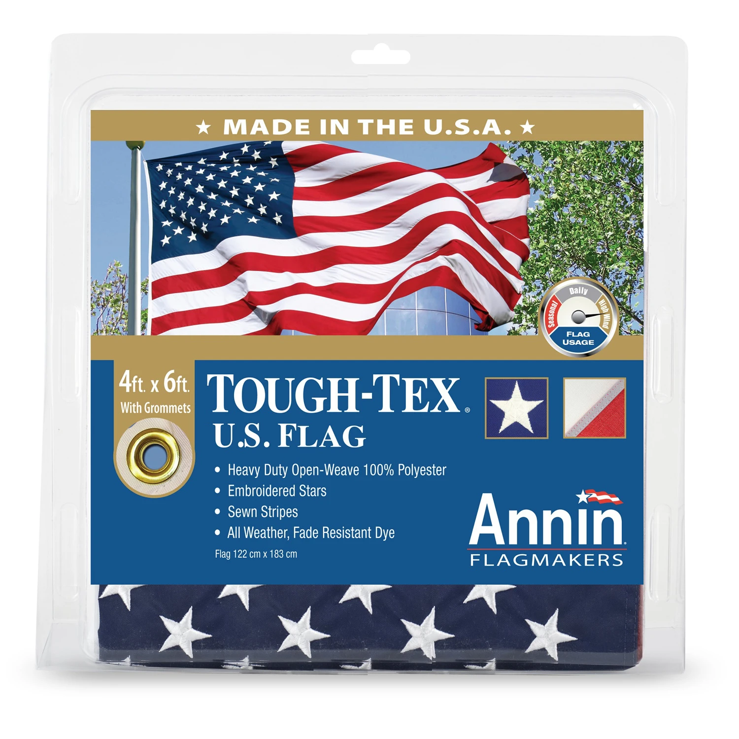 Tough Tex United States Flag, 2-Ply Polyester Material, 4 Feet by 6 Feet Size