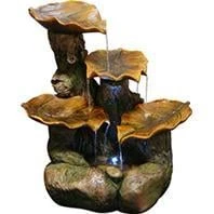 Usa232 Polyresin Tiered Leaf Fountain With Led Light And Frog Decoration